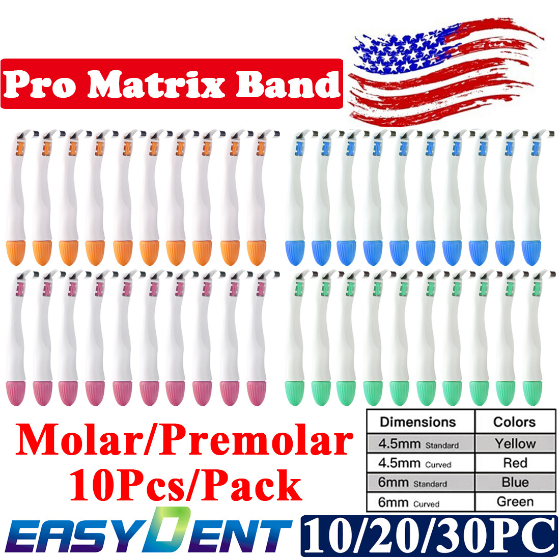 Dental Molar/Premolar Restoration Band Adjust Pro Matrix Band Curved 10/20/30Pcs