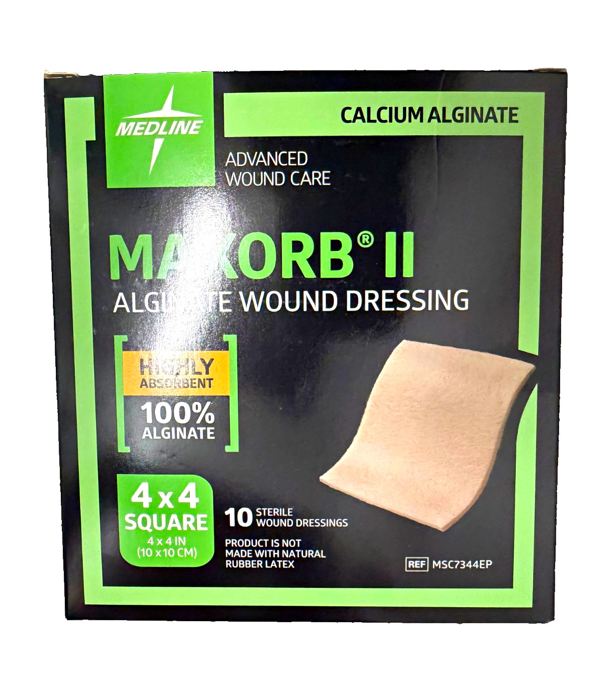 Medline MAXORB II Calcium Alginate Wound Dressing 4×4 Square 10 Ct MSC7344EP
