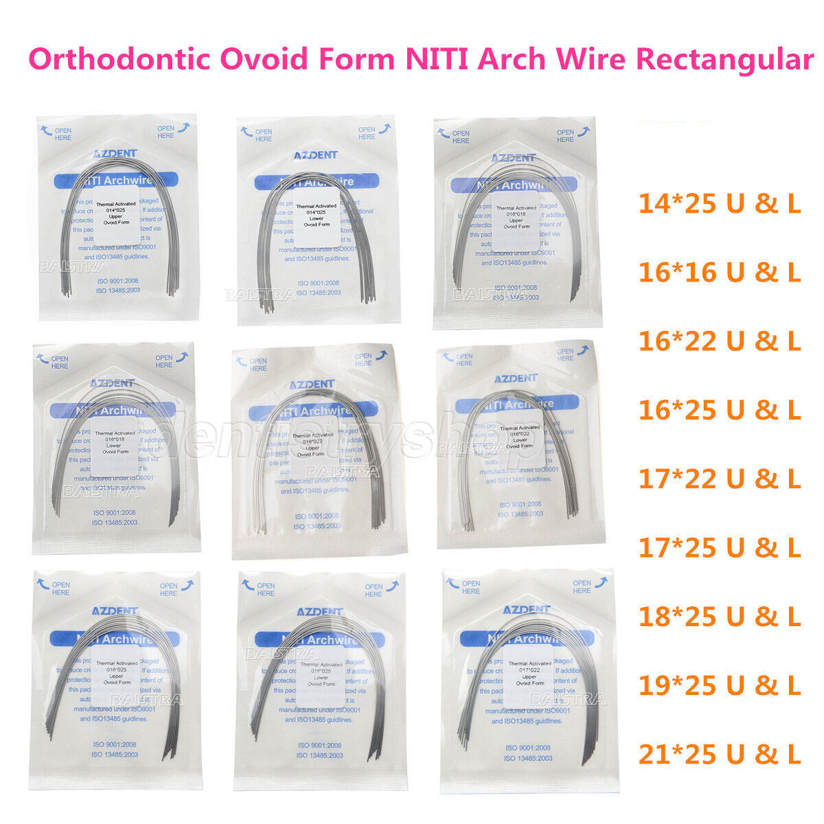 5 packsArcos de ortodoncia dental Niti Heat Thermal Activated Rectangular AZDENT