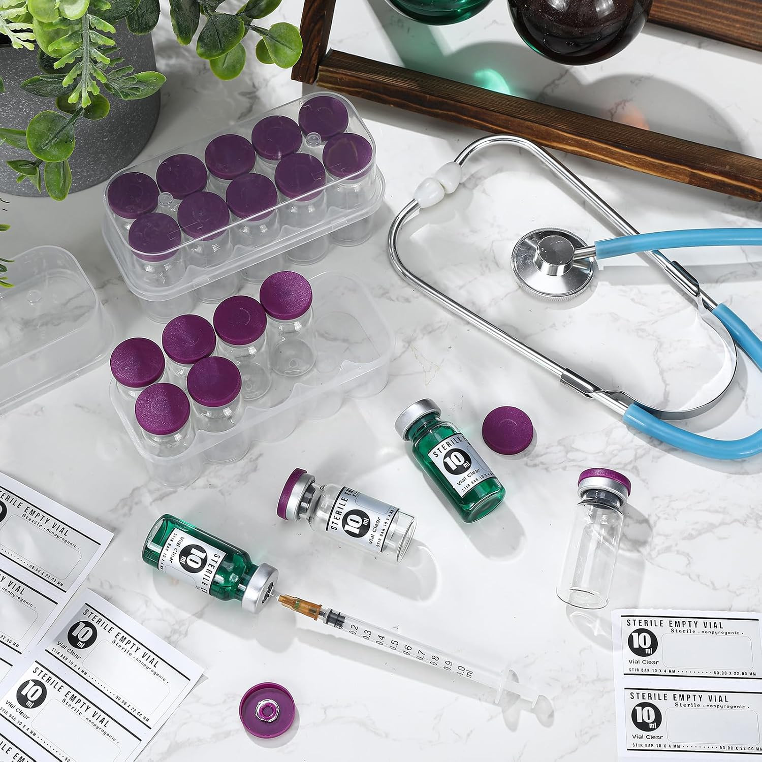 20 Pcs 10Ml Sterile Empty Vials with Self Healing Injection Port Glass