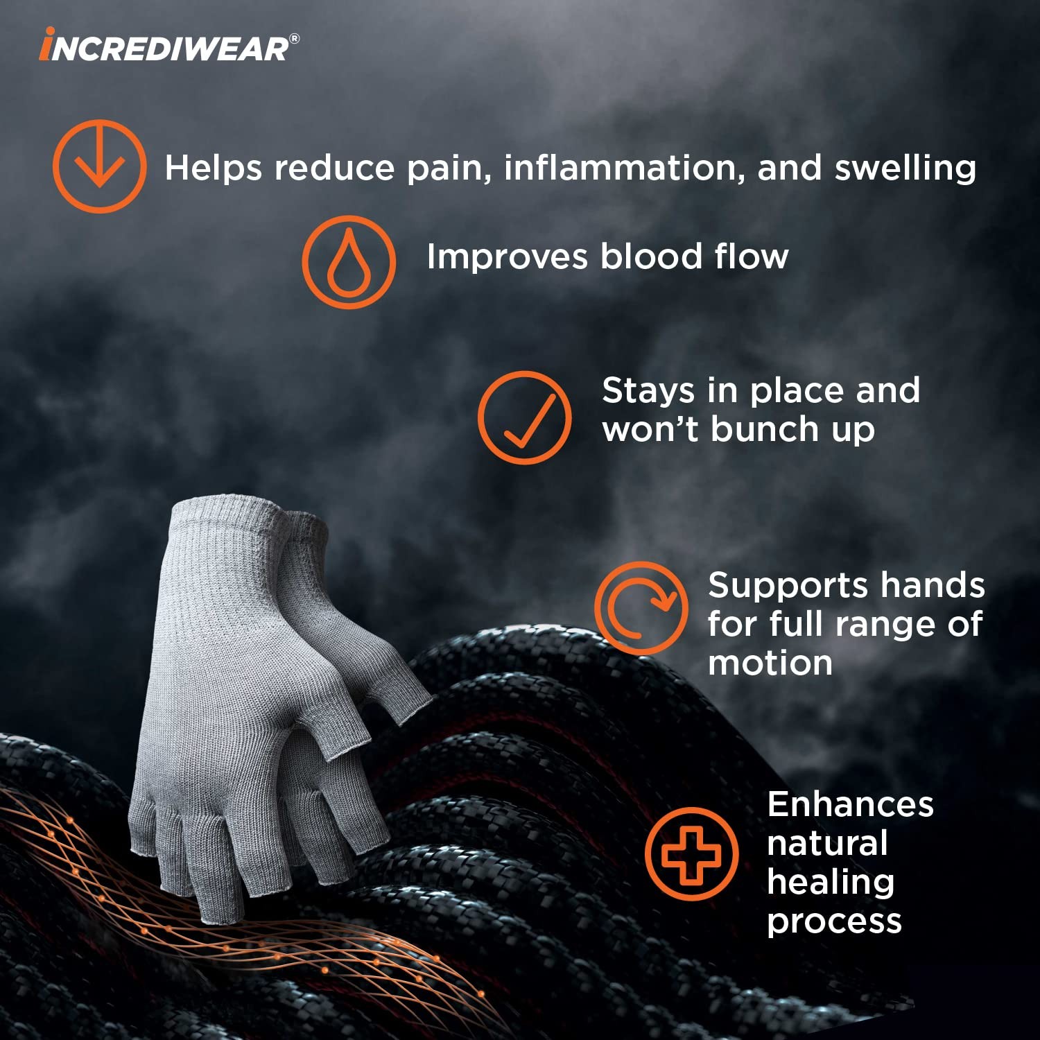 Incrediwear Fingerless Circulation Gloves Arthritis Gloves Greysmall Gl601