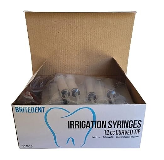 BRITEDENT Disposable Dental Irrigation Curved Syringe 12cc – Box of 50 Syringes