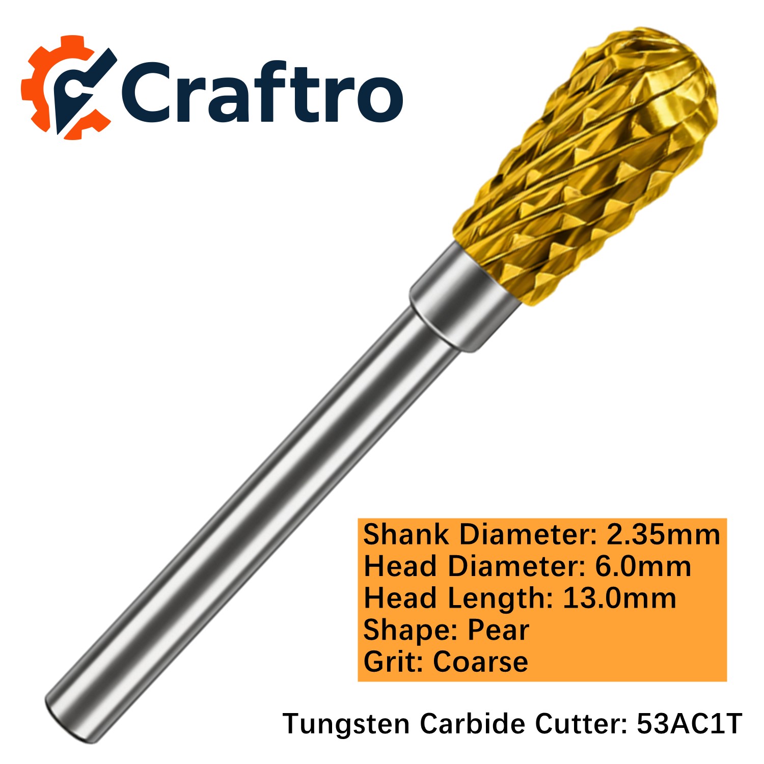 1pc 2.35mm Tungsten Carbide Cutter Pear 53AC1T Dentures Metal Cutting Grinding