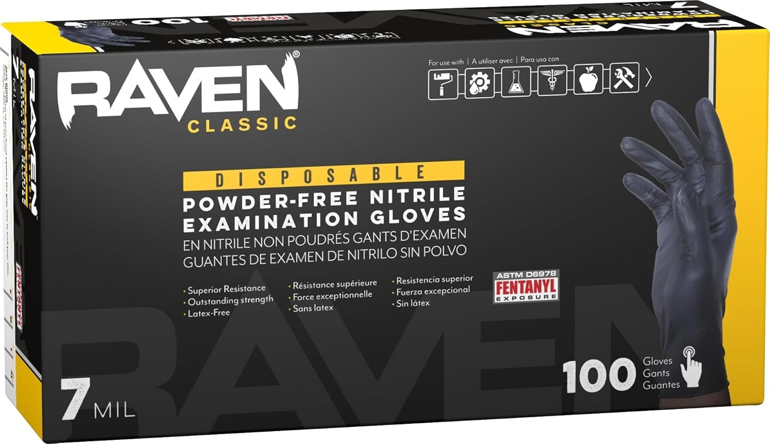 SAS 66519 Raven 7 mil Black Nitrile Disposable Gloves – X-Large