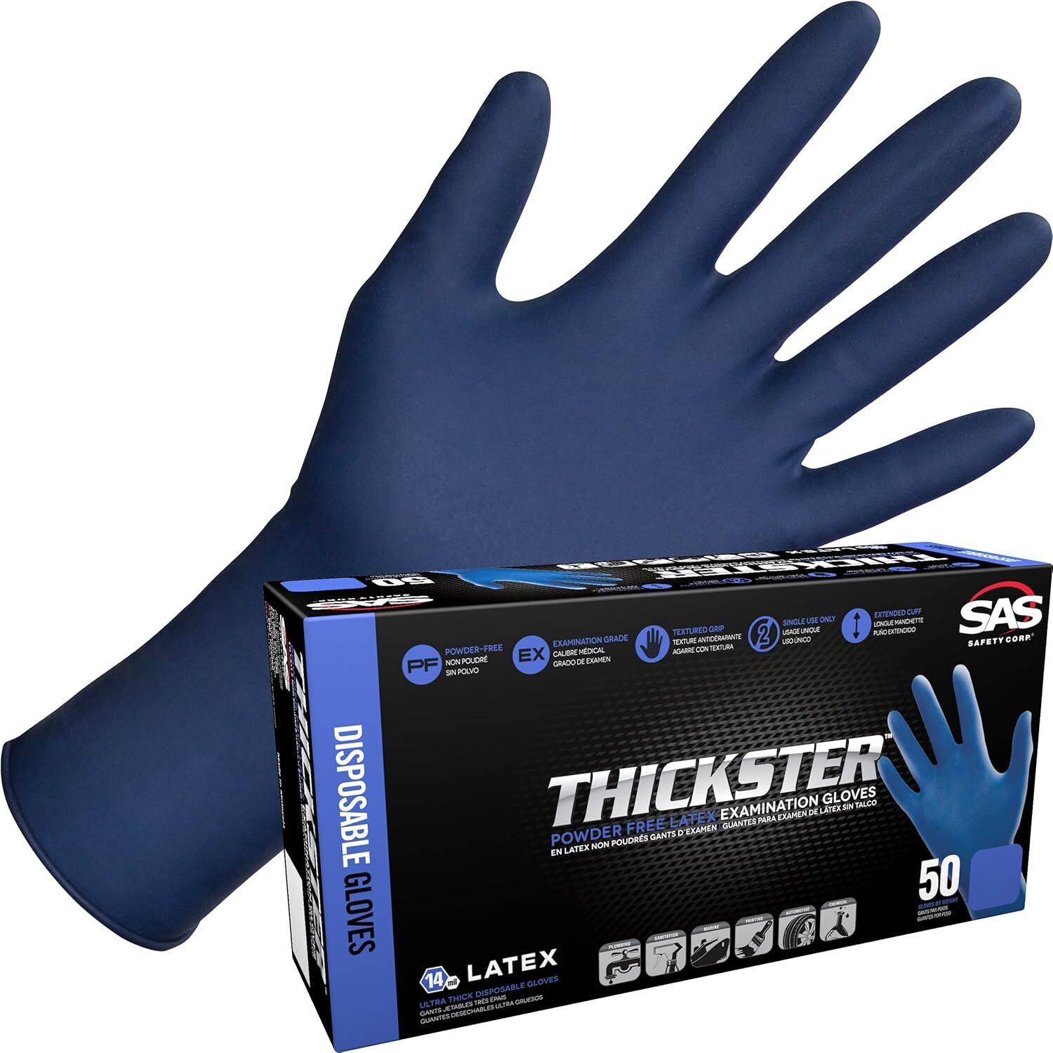 SAS Safety 6604-20 Latex Thickster Powder-Free Disposable Glove, X-Large (Pack o