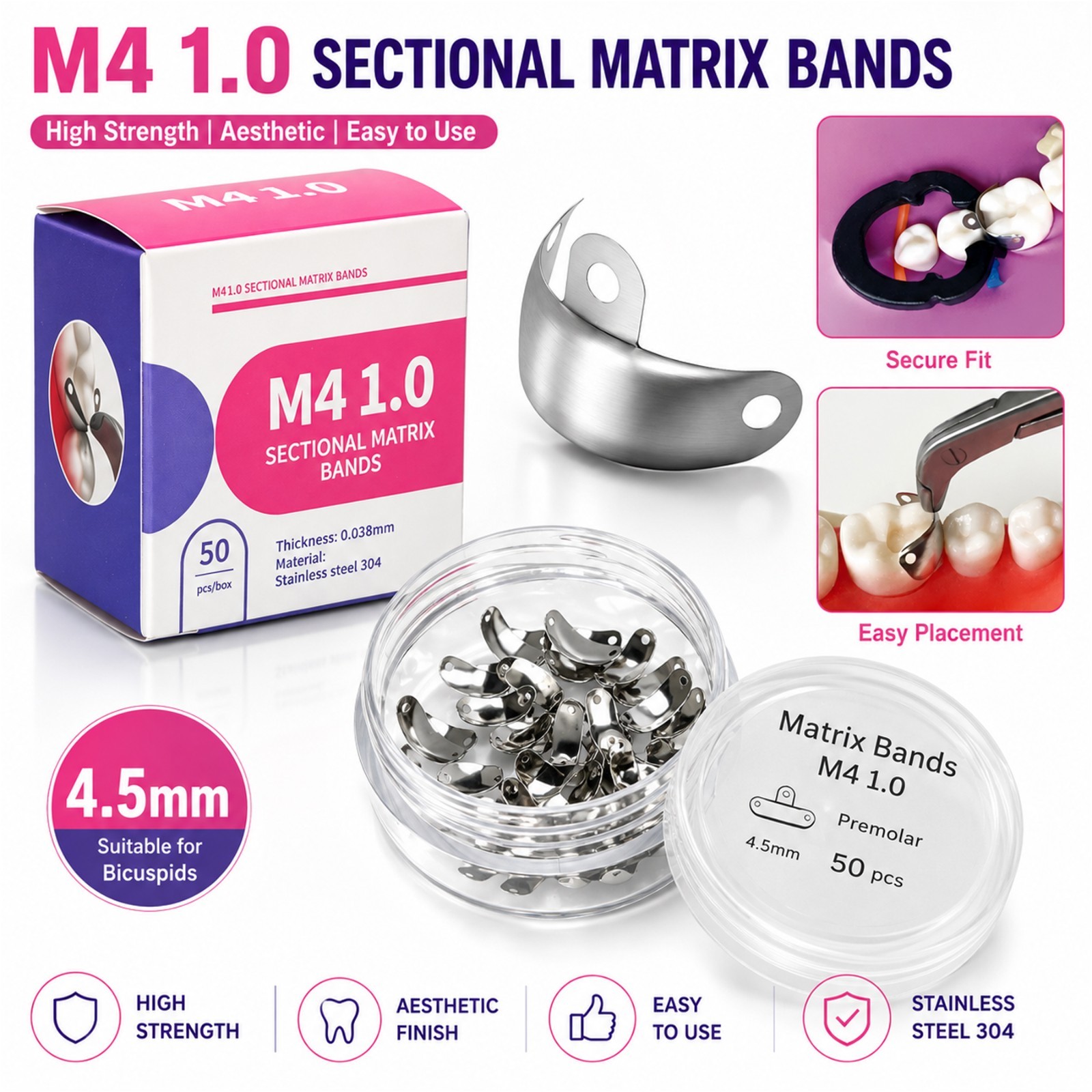 Dental Matrix Bands Sectional Ring Clamp Fit Garrison Palodent V3 System Set C2