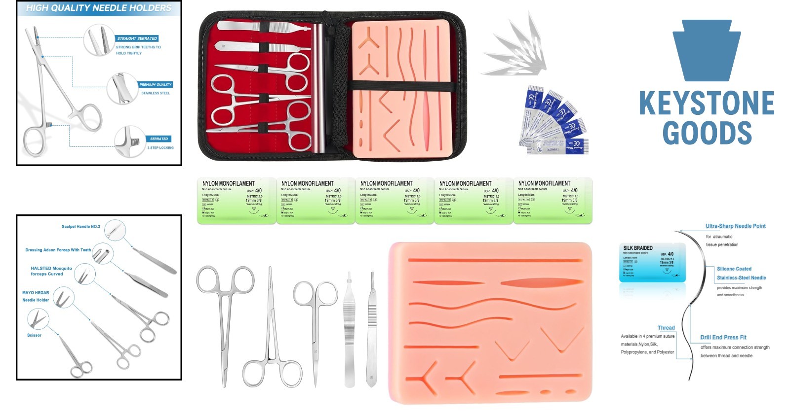 Medical Practice Kit with Silicone Wound Pad & Surgical Instruments