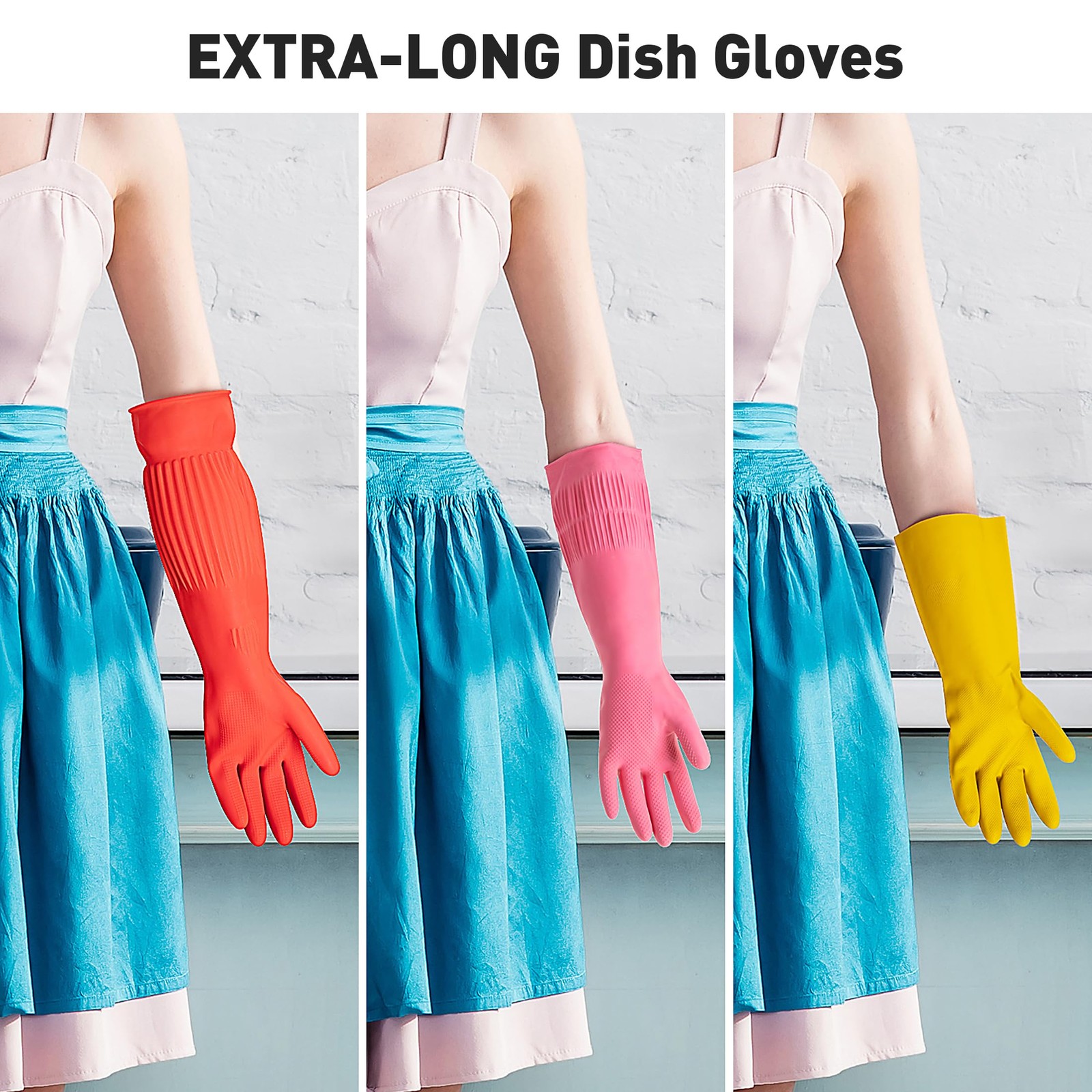 ThxToms Rubber Dishwashing Gloves, 2~Pair, Fleece~Lined, Waterproof, Large