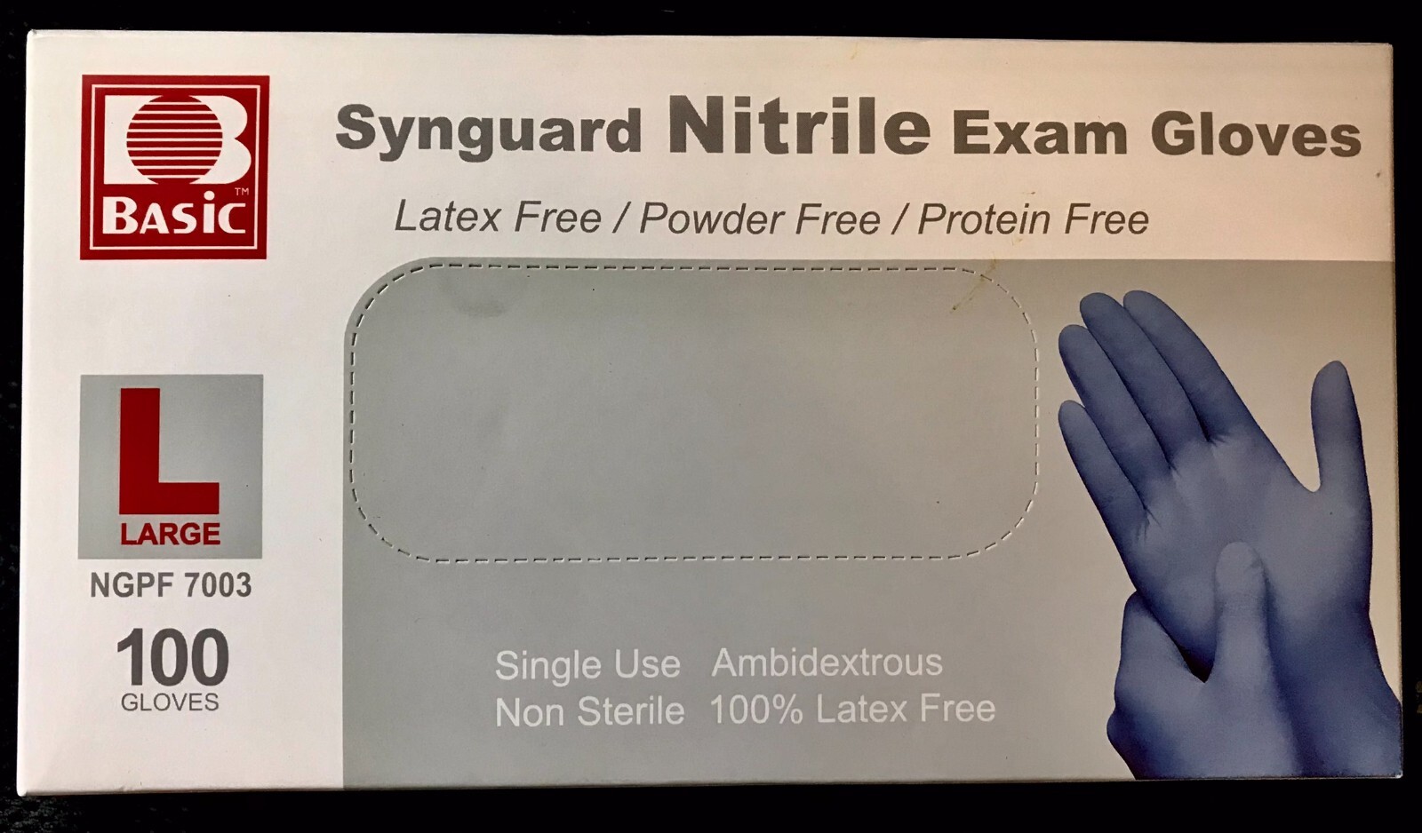 2 Boxes of 100 Synguard Nitrile Exam Gloves, Blue, Large, New, Unopened