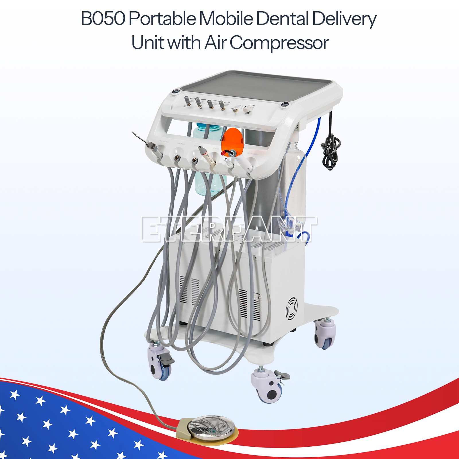 Dental Portable Mobile Delivery Unit System 4Holes w/Air Compressor with Suction