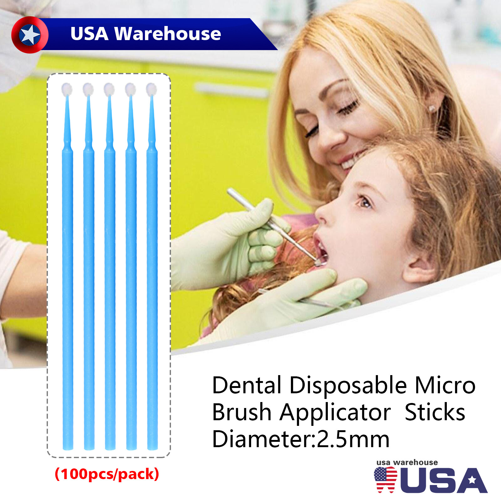 Dental Micro Brush Disposable Materials Tooth Applicators Regular Blue 2.5mm