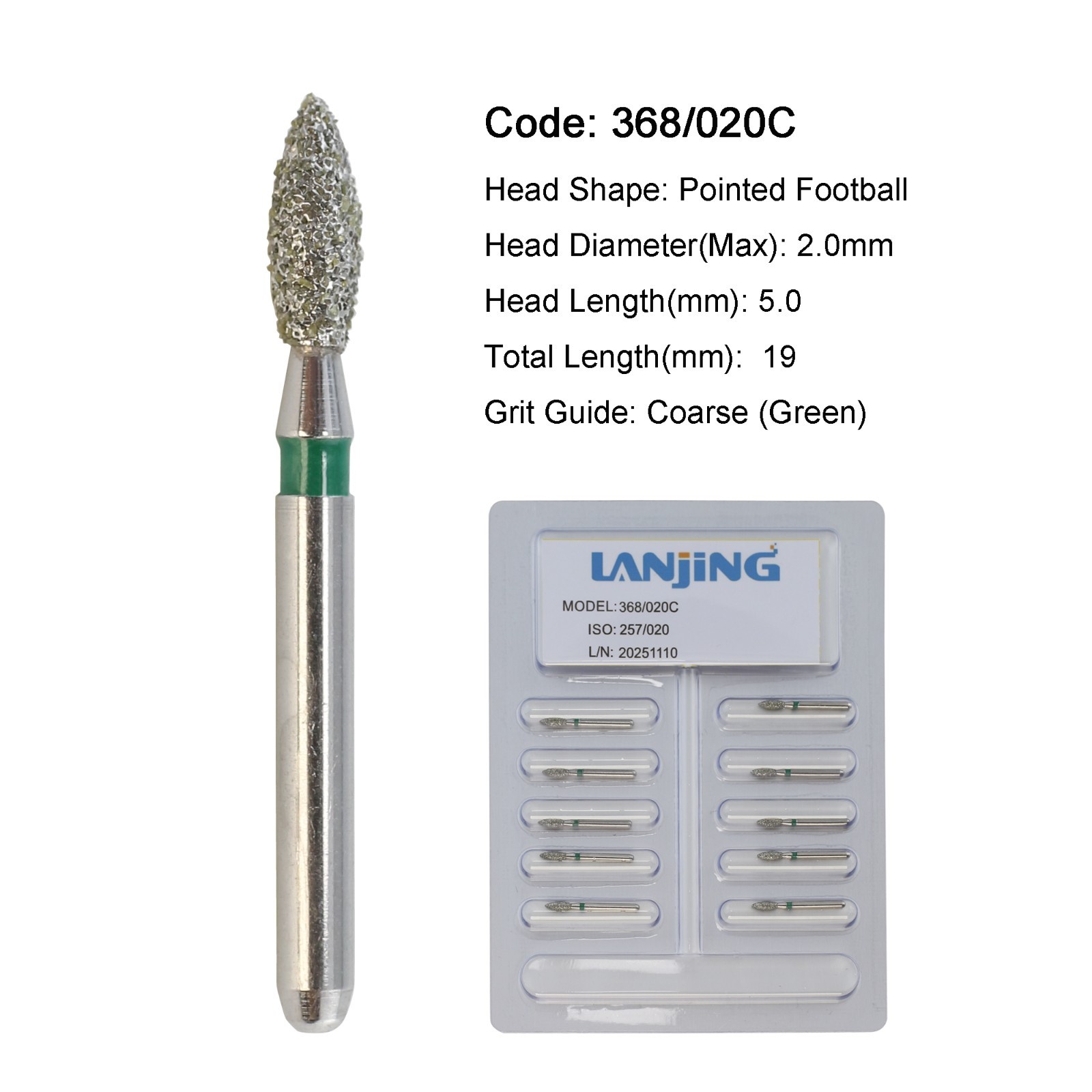 Dental Diamond Burs FG Round End Taper Egg Football Pear for High Speed 330 856
