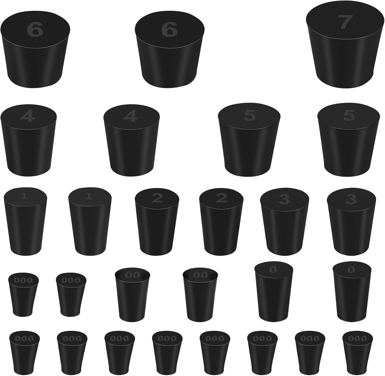27 Pack 10 Assorted Sizes – Tapered Lab Bungs Solid Rubber Stoppers