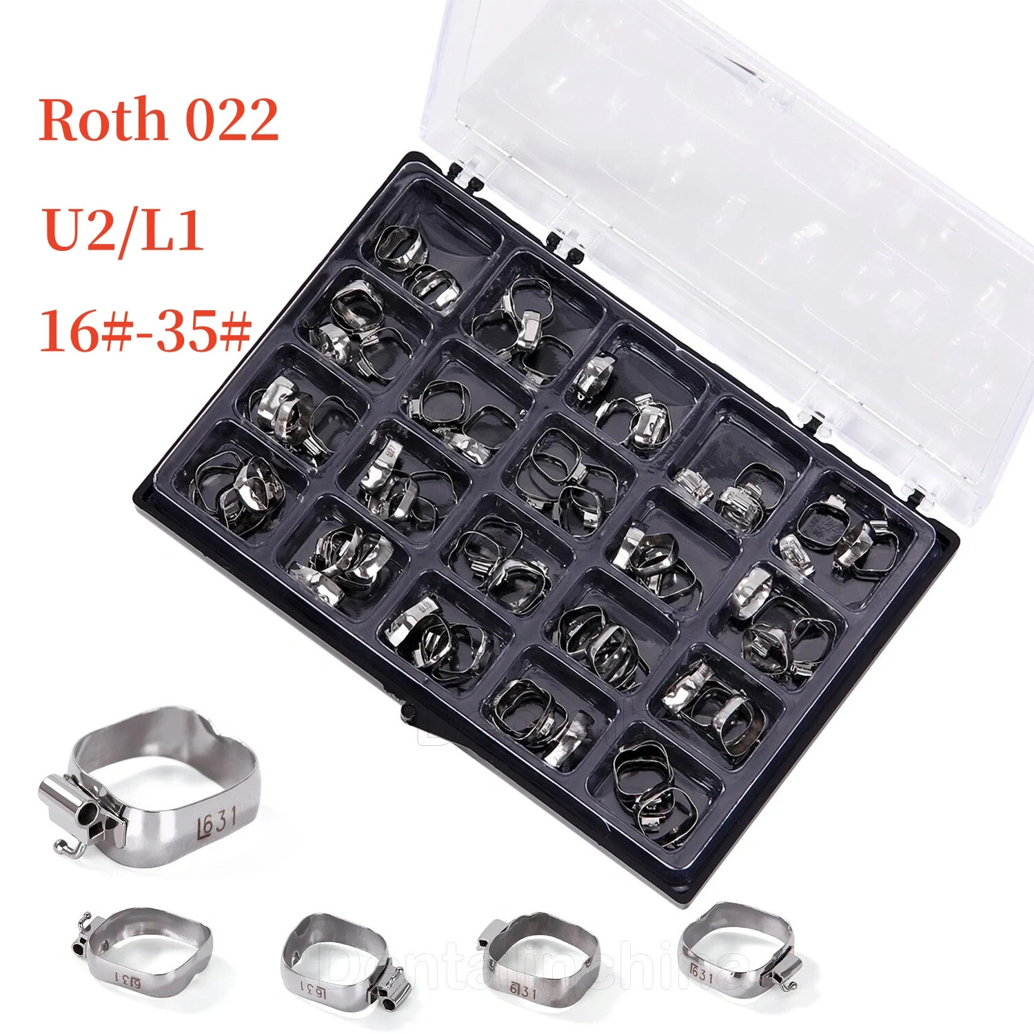 80Pcs/Box Dental Orthodontic Bands with Buccal Tube Roth.022 1st Molar 16#-35#