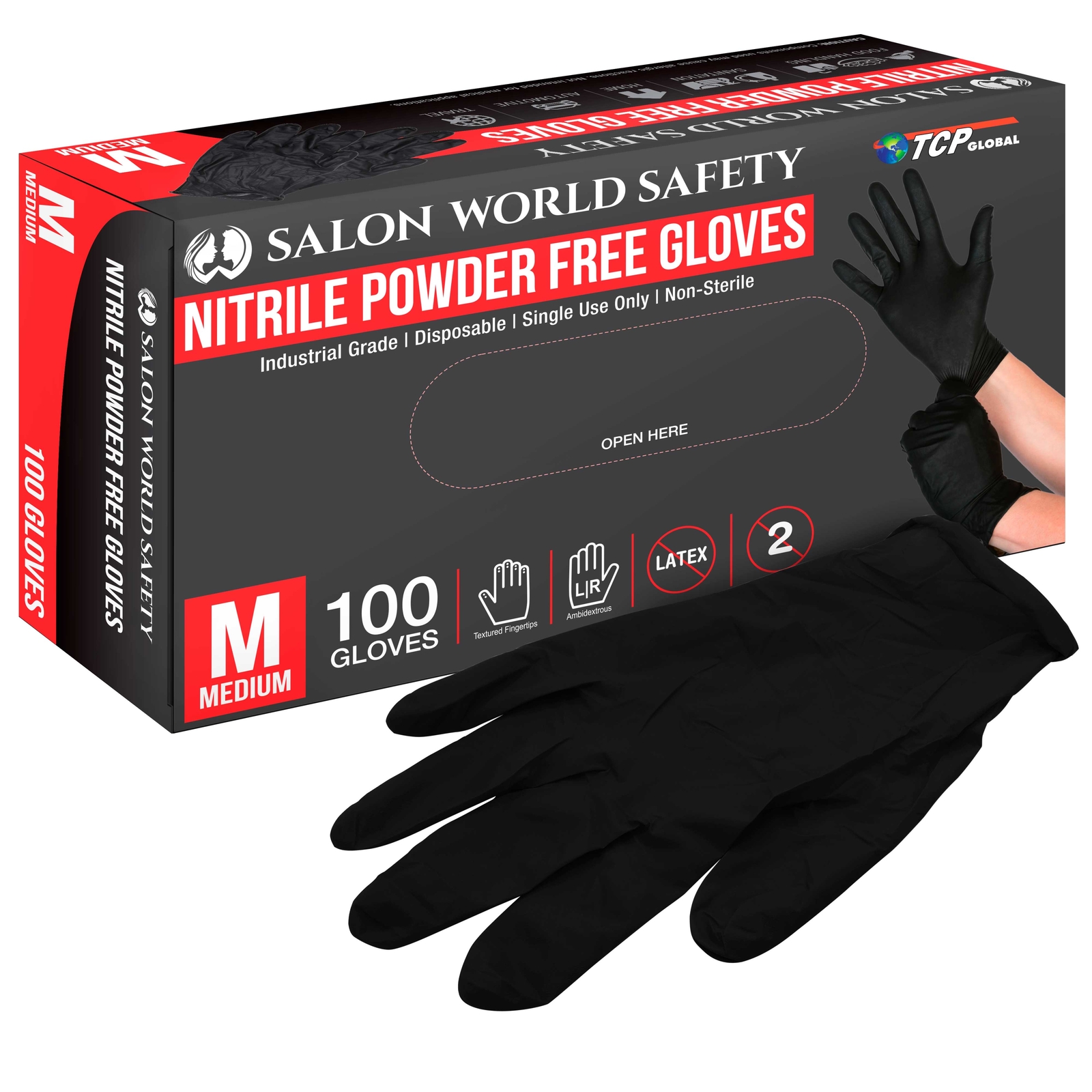 Black Nitrile Disposable Gloves, Box of 100, Medium, 4 Mil Thick – Latex Free