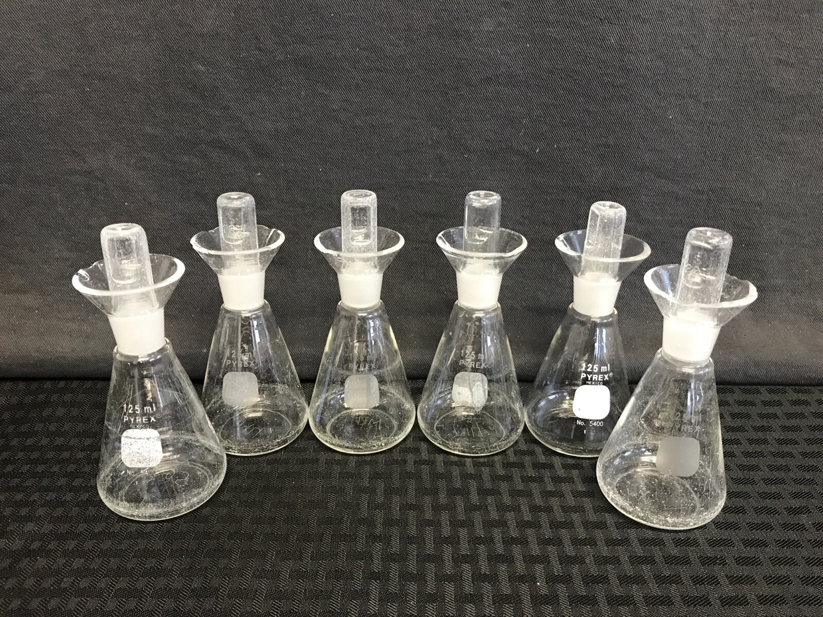 (6) CORNING PYREX 125mL Plain Glass Determination Flask w/ #22I Std Stopper B