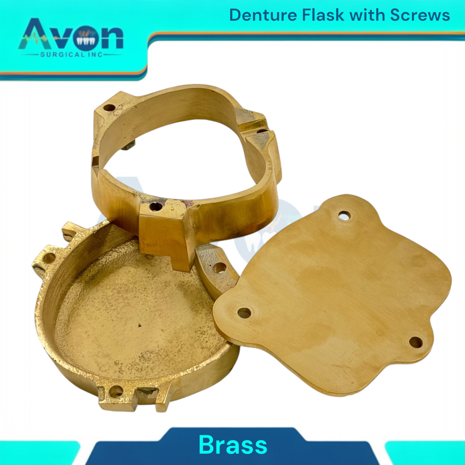 Denture Flask with Screws – Brass – Upper or Lower – Dental Ejector (1 Flask)