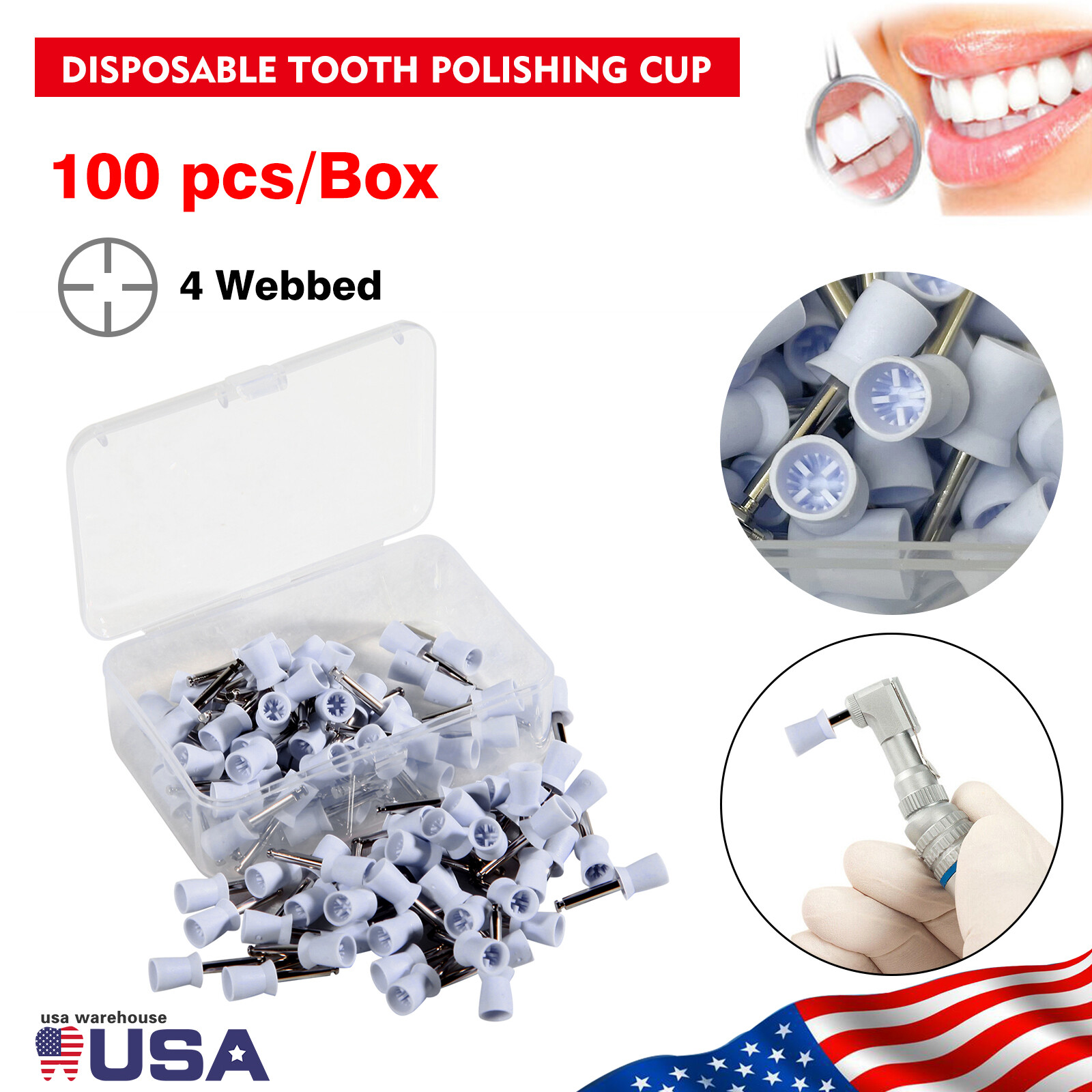 100pcs Dental Tooth Prophy Polishing Cups Latch Type Rubber Polish Polisher US