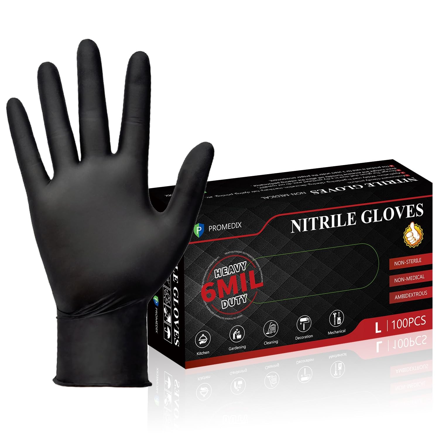 Heavy Duty Nitrile Gloves 6mil 100 Count Black Latex & Powder Free
