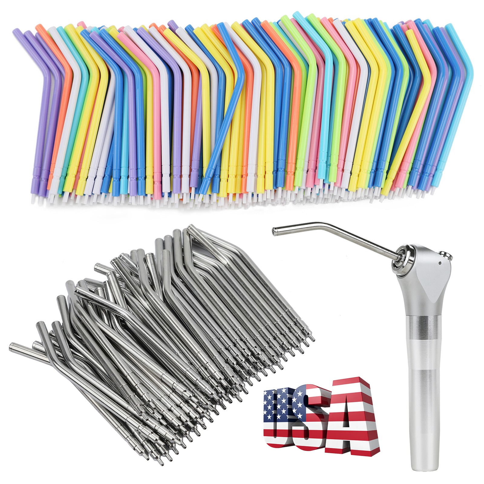 50PCS Dental Metal Spray Nozzles Tubes Tips / 3-Way Air Water Triple Syringe