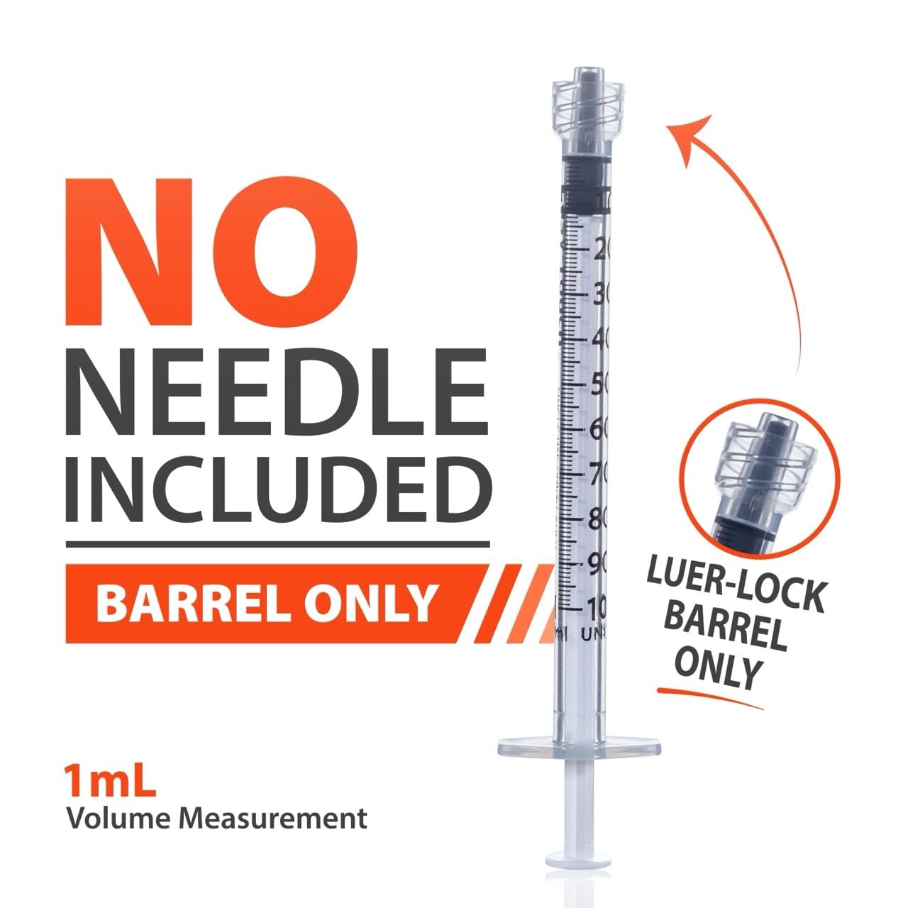 Luer-Lock Syringe Barrels 1ML 100 Pack EasyTouch Medical Syringe Sets