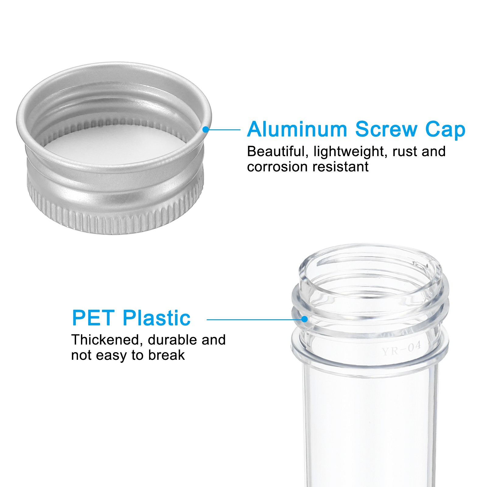 30ml Plastic Test Tubes with Screw Caps, 6Pcs 109x24mm Tubes, Silver Tone