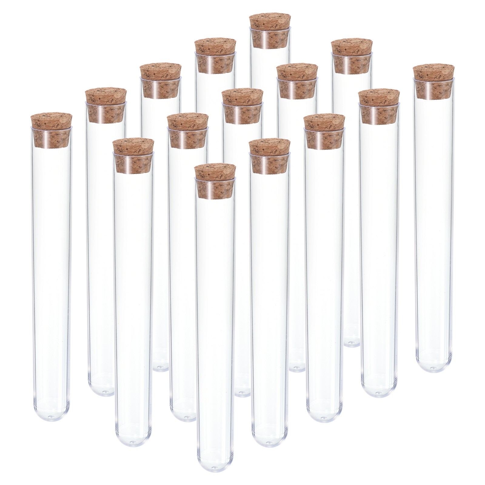15Pcs 150x20mm 30ml Plastic Test Tube with Cork Stoppers