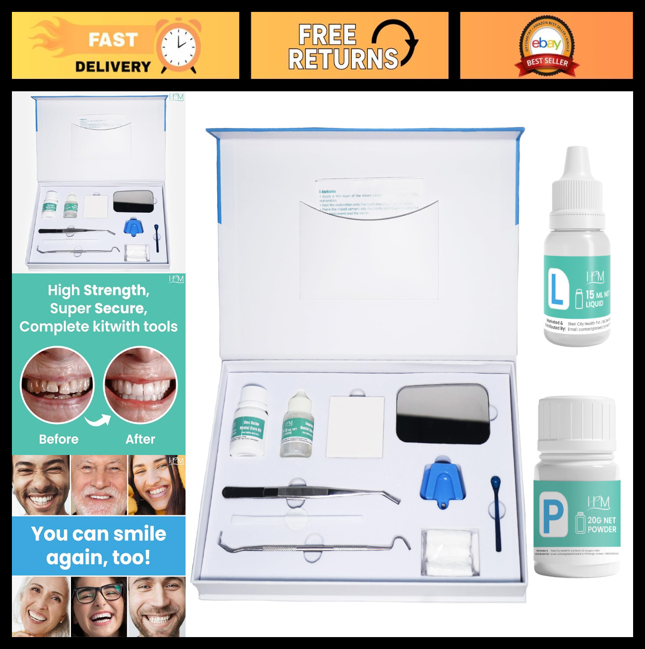 Zinc Oxide Eugenol Dental Cement Kit – Instant Tooth Repair, Cap & Crown Filling