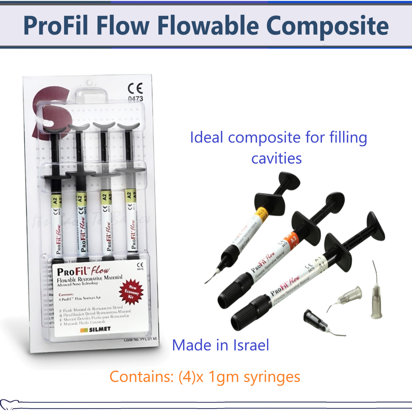 Dental Micro Hybrid Flowable VLC Light Cure Radiopaque Composite 4 Syringe Kit