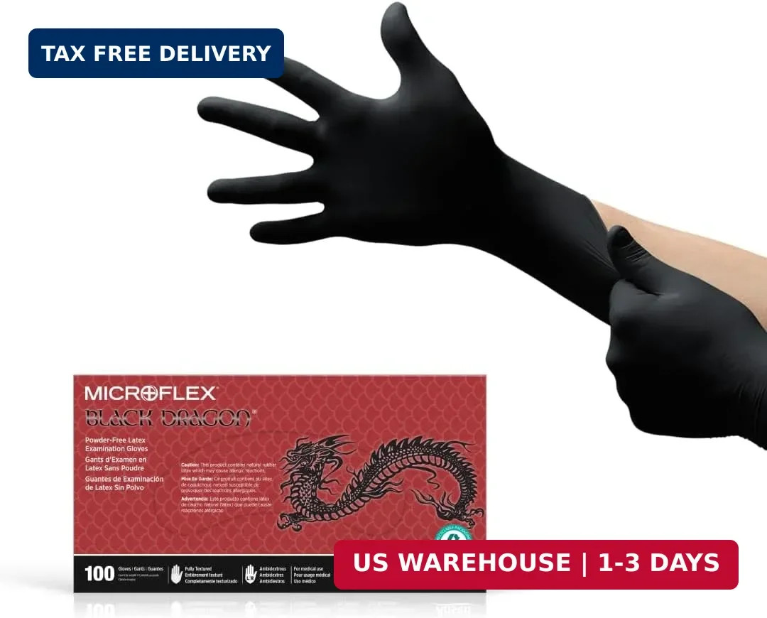 Ansell MICROFLEX Black Dragon BD-100L 6mil Disposable Latex Gloves w/Full Textur