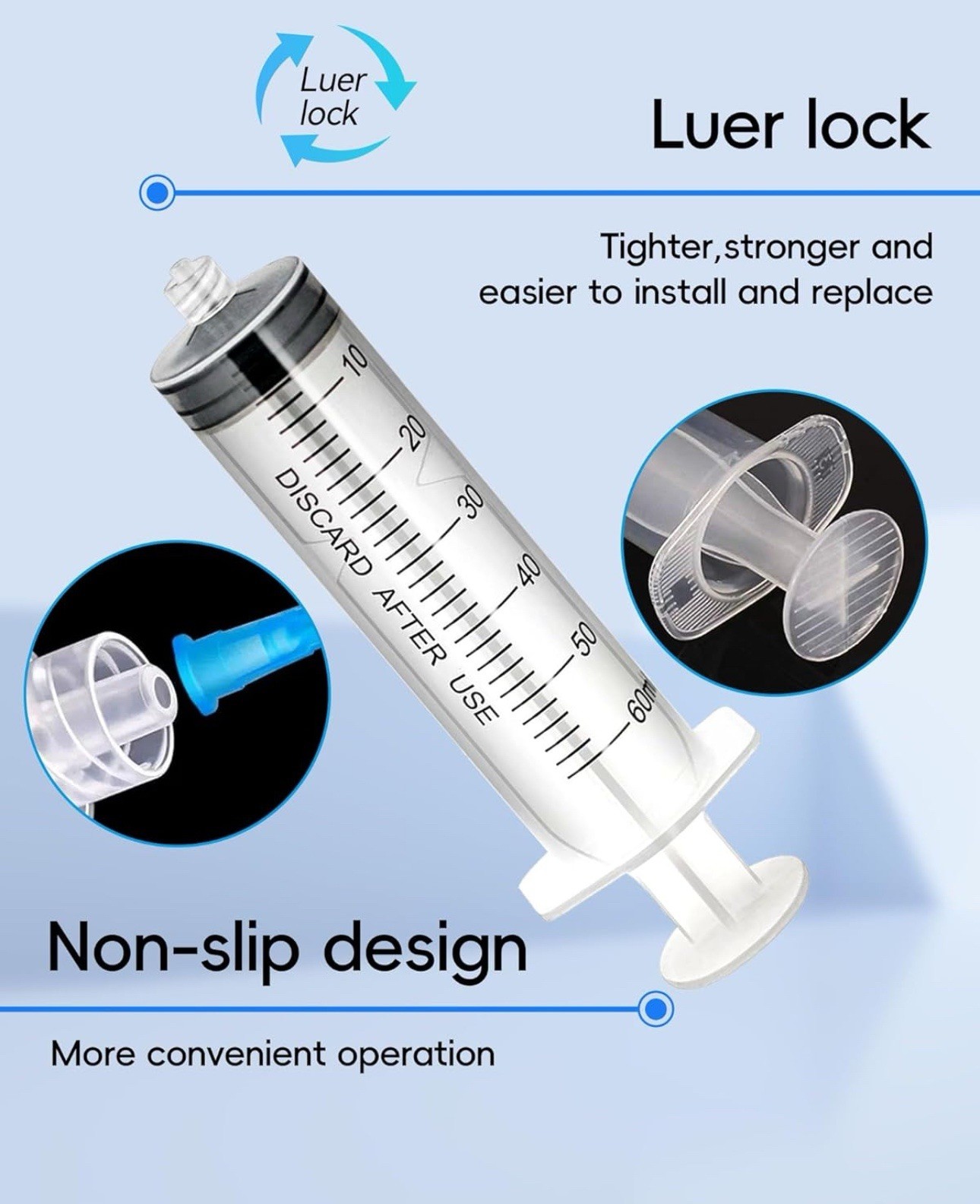 60ml Luer Lock Syringe without Needle – 60cc Plastic Syringes, Sterile, 60ML