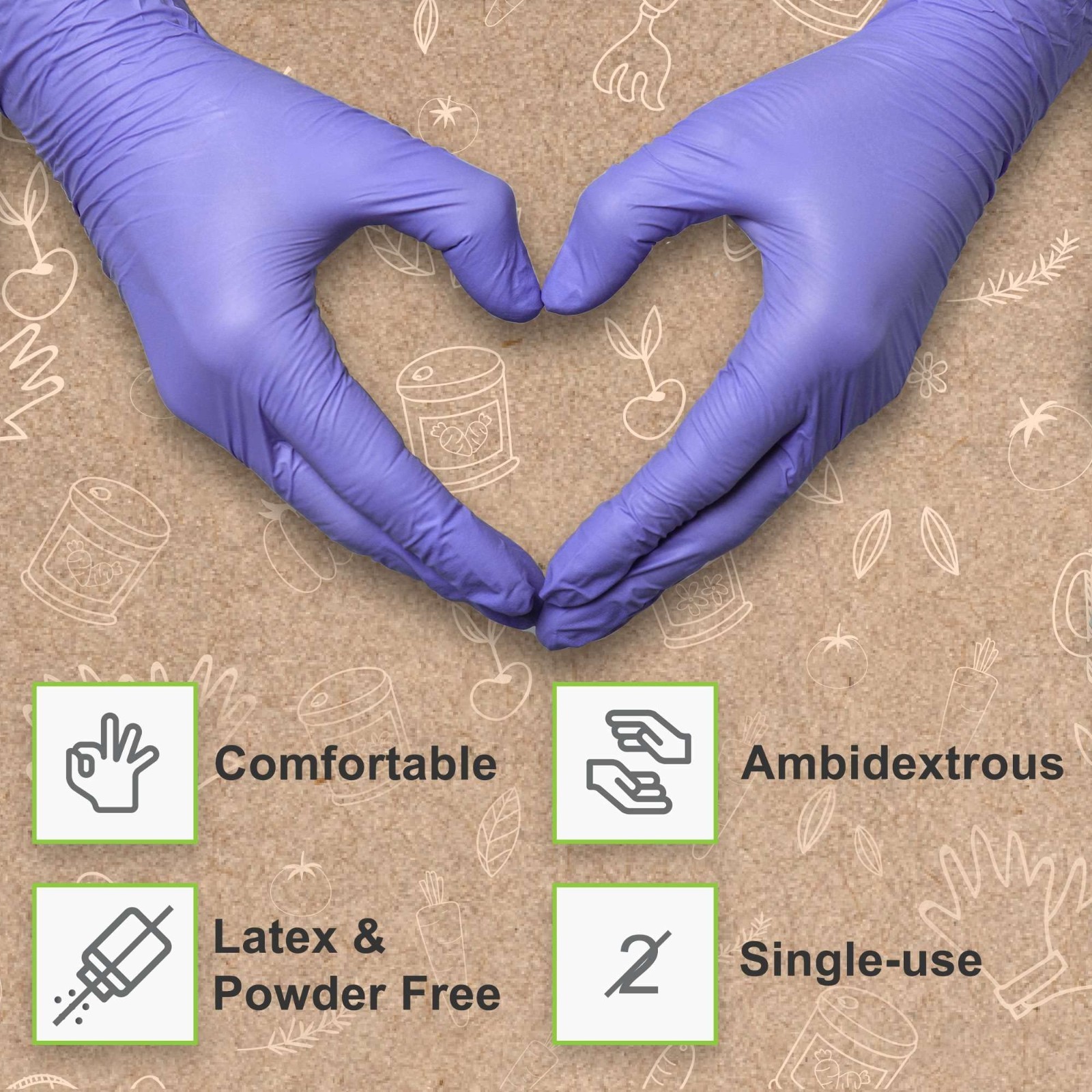 Biodegradable Disposable Nitrile Gloves 150 Count – Green Food Safe, Latex Free
