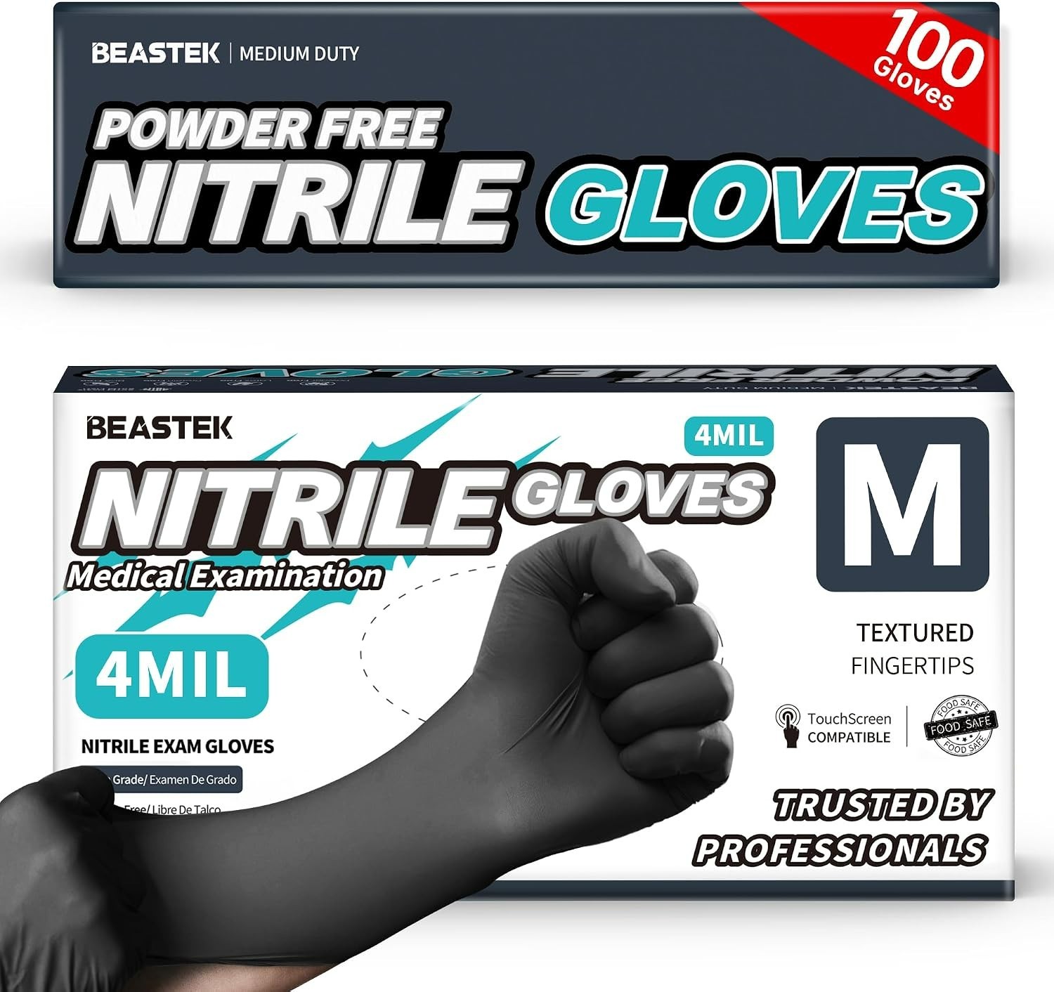 Medium Black Nitrile Gloves – 100 Pack, Waterproof & Tear-Resistant for All Uses