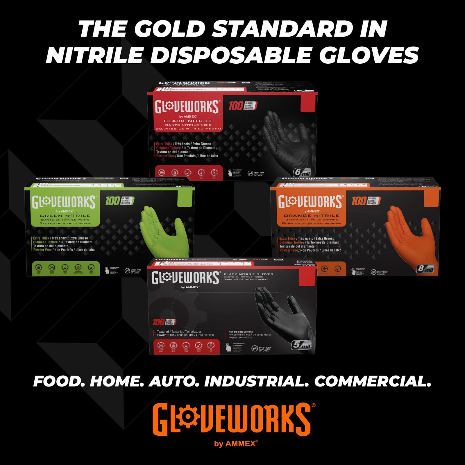 GLOVEWORKS Orange Nitrile Work Gloves, 8 Mil Disposable Heavy Duty, Raised Di…
