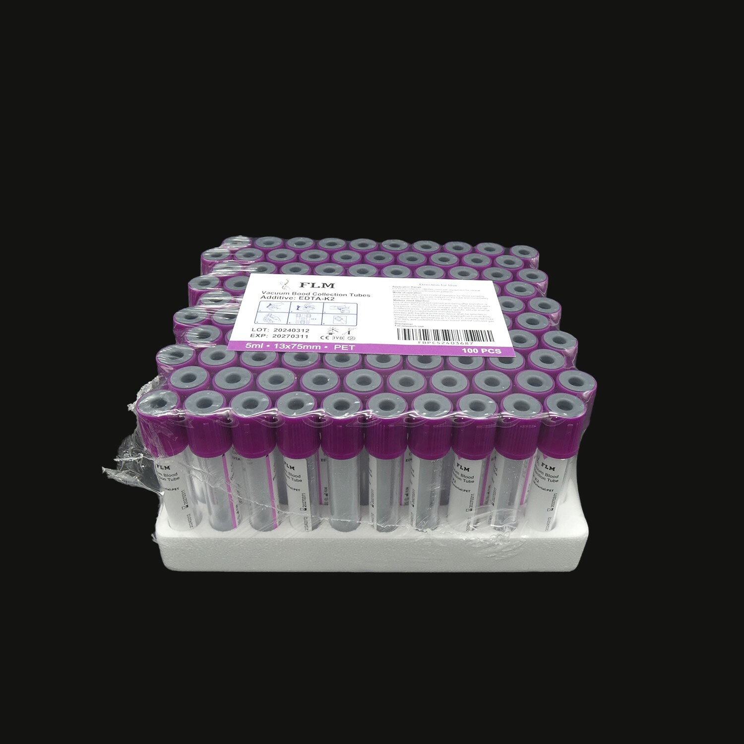 5ml Lavender Vacuum Blood Collection Tubes, EDTA K2 Tube, 100/pack