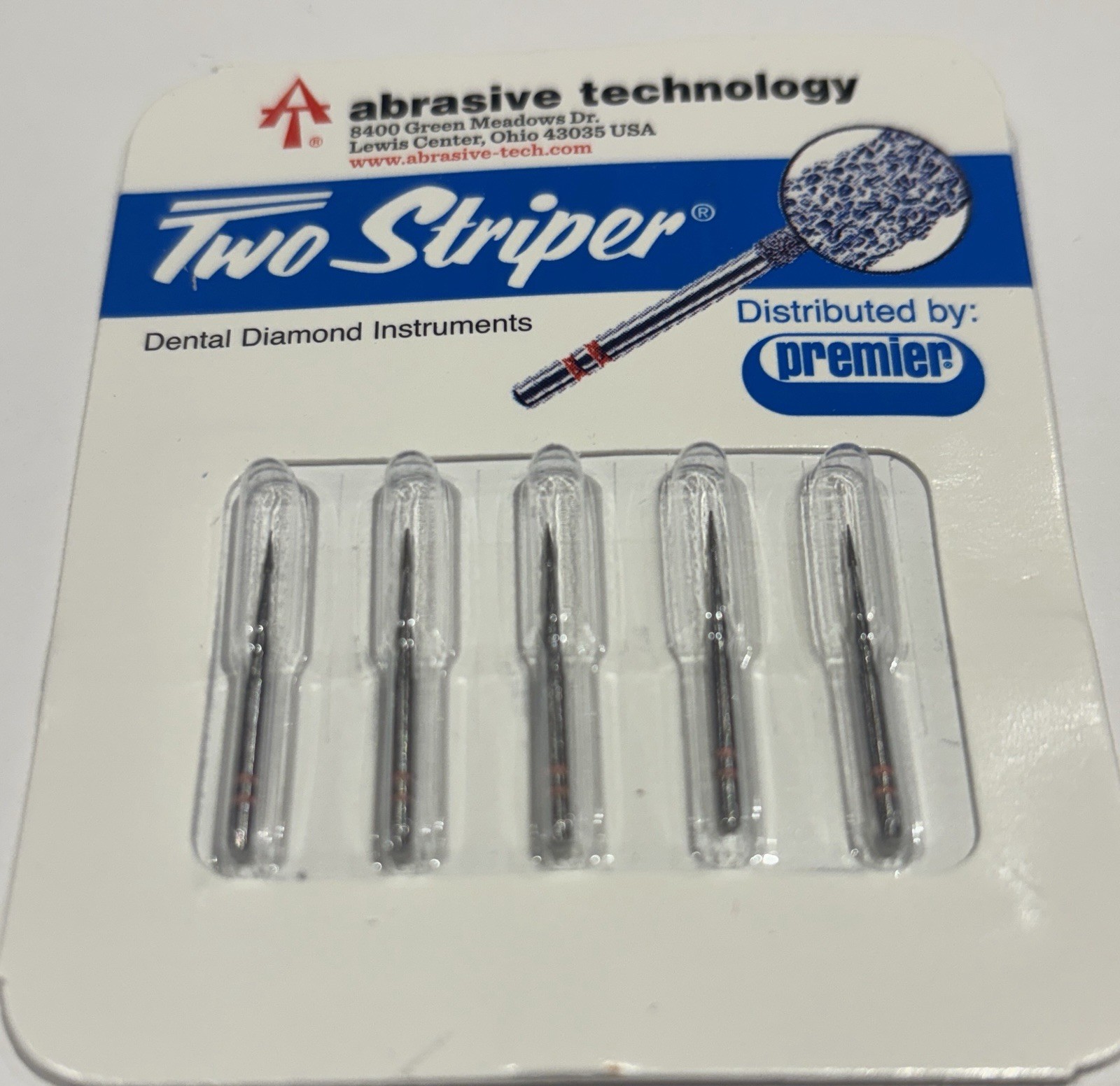 Premier Two 2 Striper Dental Composite Finishing Diamonds 201MF2, 5 Pack