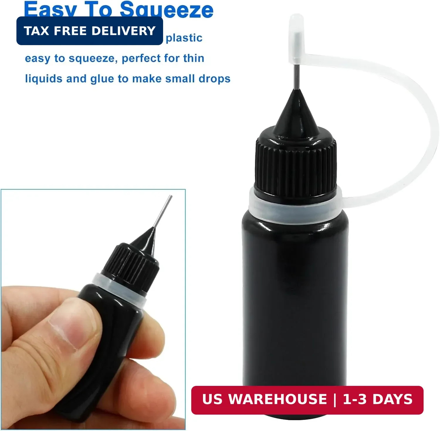 Piutouyar 10ml Black Precision Tip Applicator Bottles, 10 Pcs Fine Tip Metal Nee