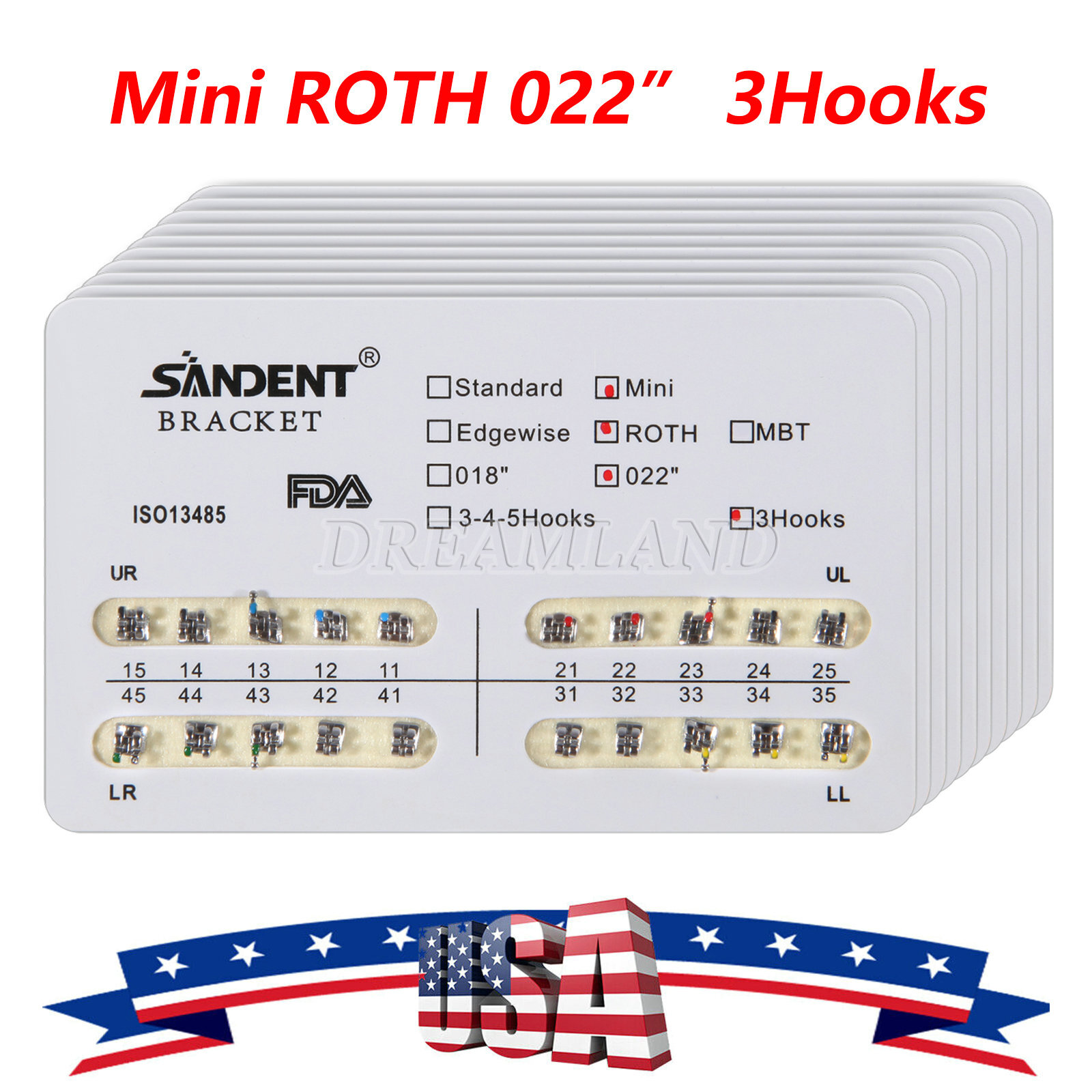 10 Packs Dental Orthodontic Brackets Braces Mini Roth MBT Slot.022 3-4-5 Hooks S