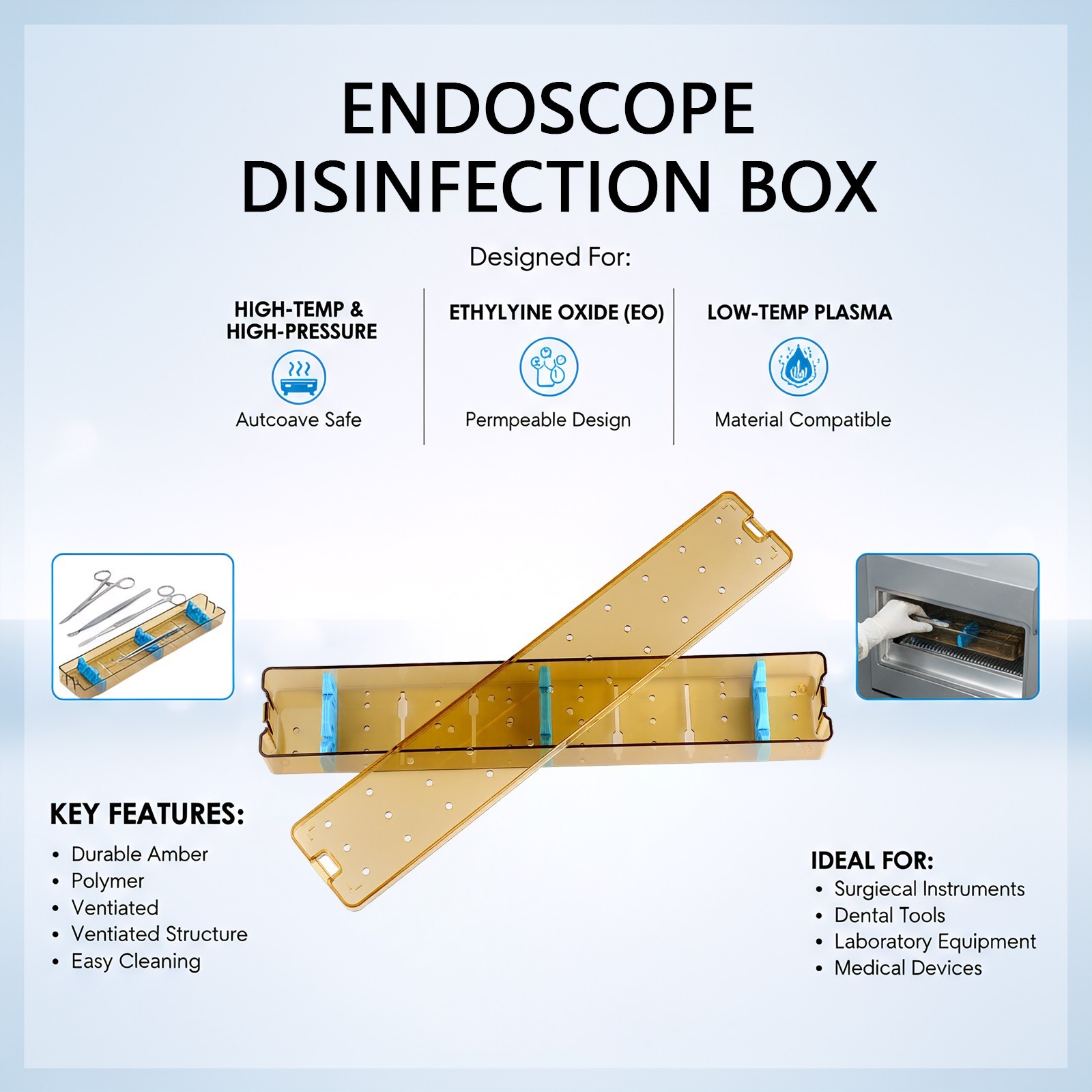 PPSU Endoscope Sterilization Tray Oral Camera Disinfection Container Large Size