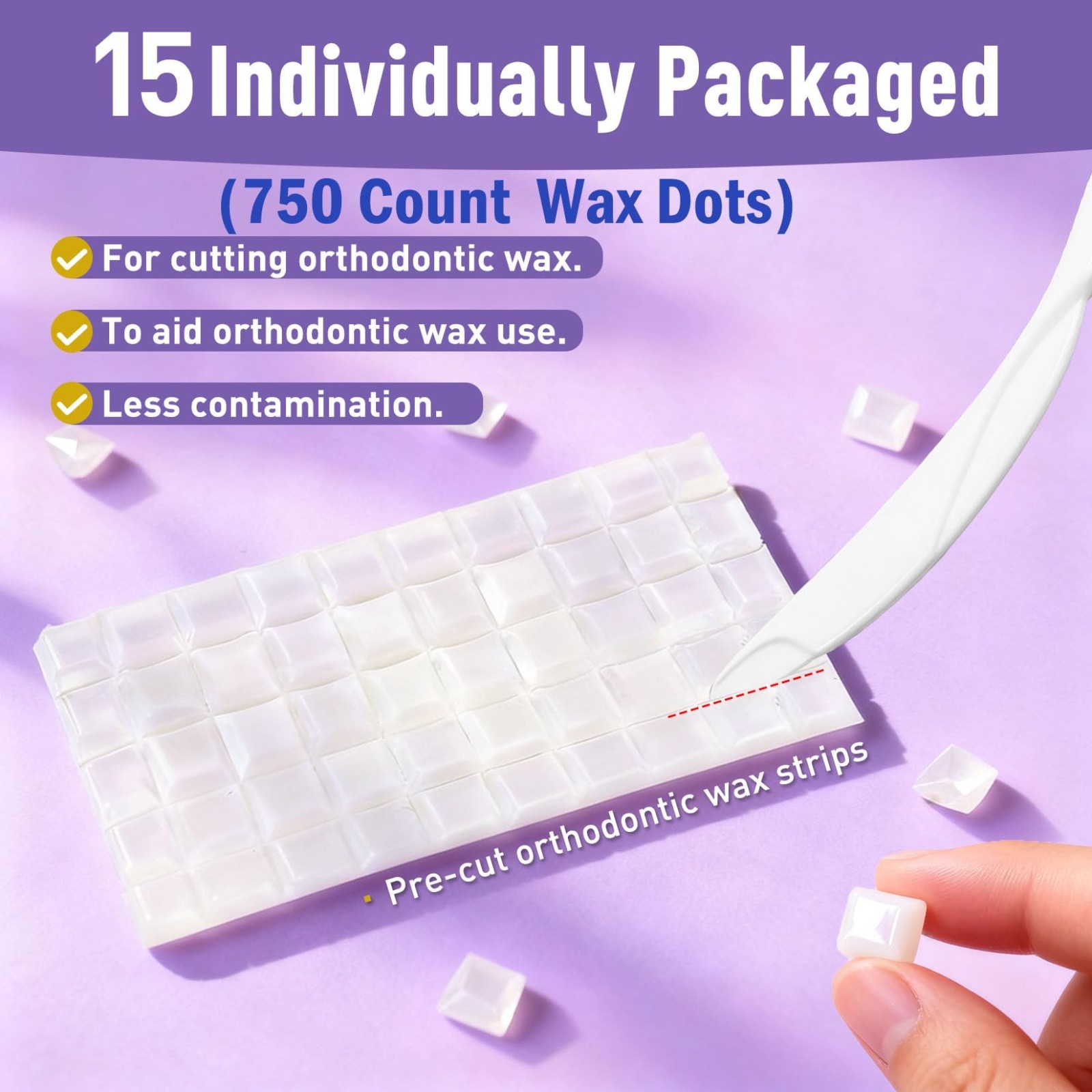 Orthodontic Wax for Braces – 15 Pre-Cut Dots, Mint Flavor, Hygienic Wraps & Scra
