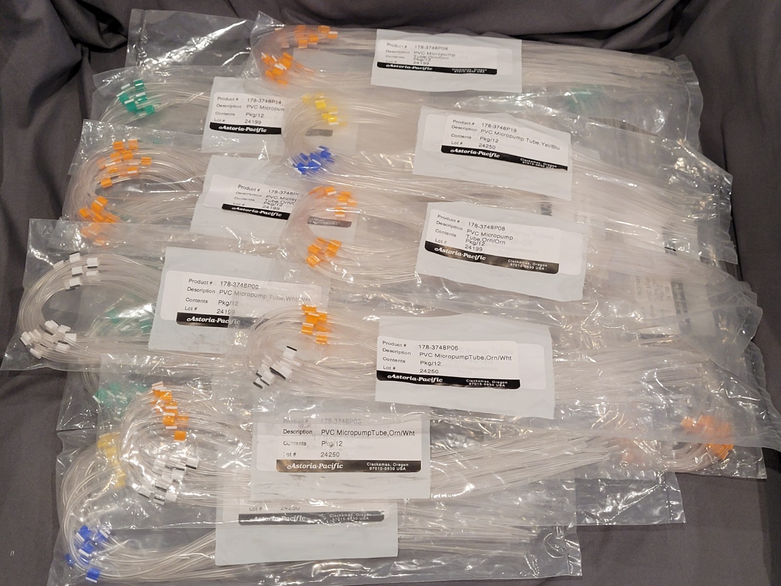 ASTORIA PACIFIC PUMP TUBES PVC LOT OF VARIOUS SIZES (15 PACKS) SEE DESCRIPTION