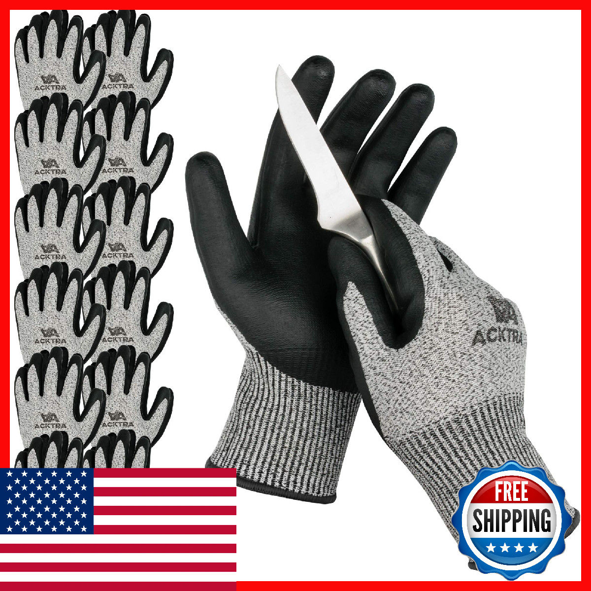 Acktra Wg015 Level 5 Cut Resistant Construction Safety Work Gloves 12 Pairs