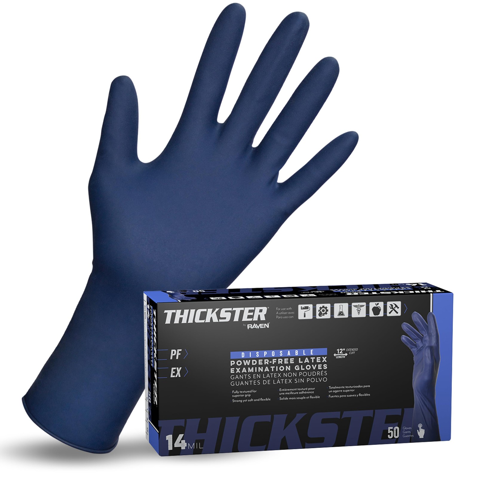 Thickster -Exam Latex Disposable Gloves. Size Medium. Blue, 14 mil Thickness,…