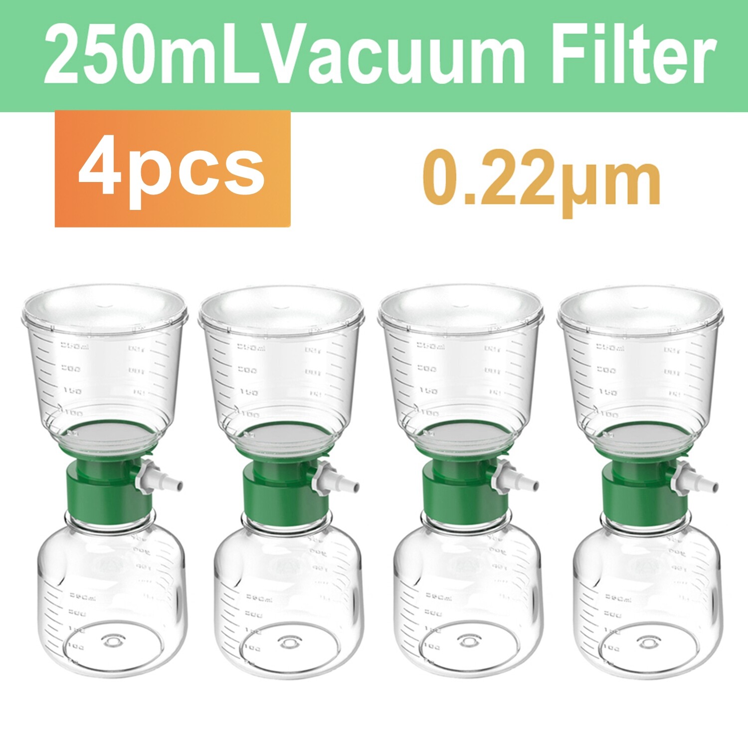 4pack Sterile Vacuum Filter Bottle Top Filter Units 250ml 0.22μm PES Membrane
