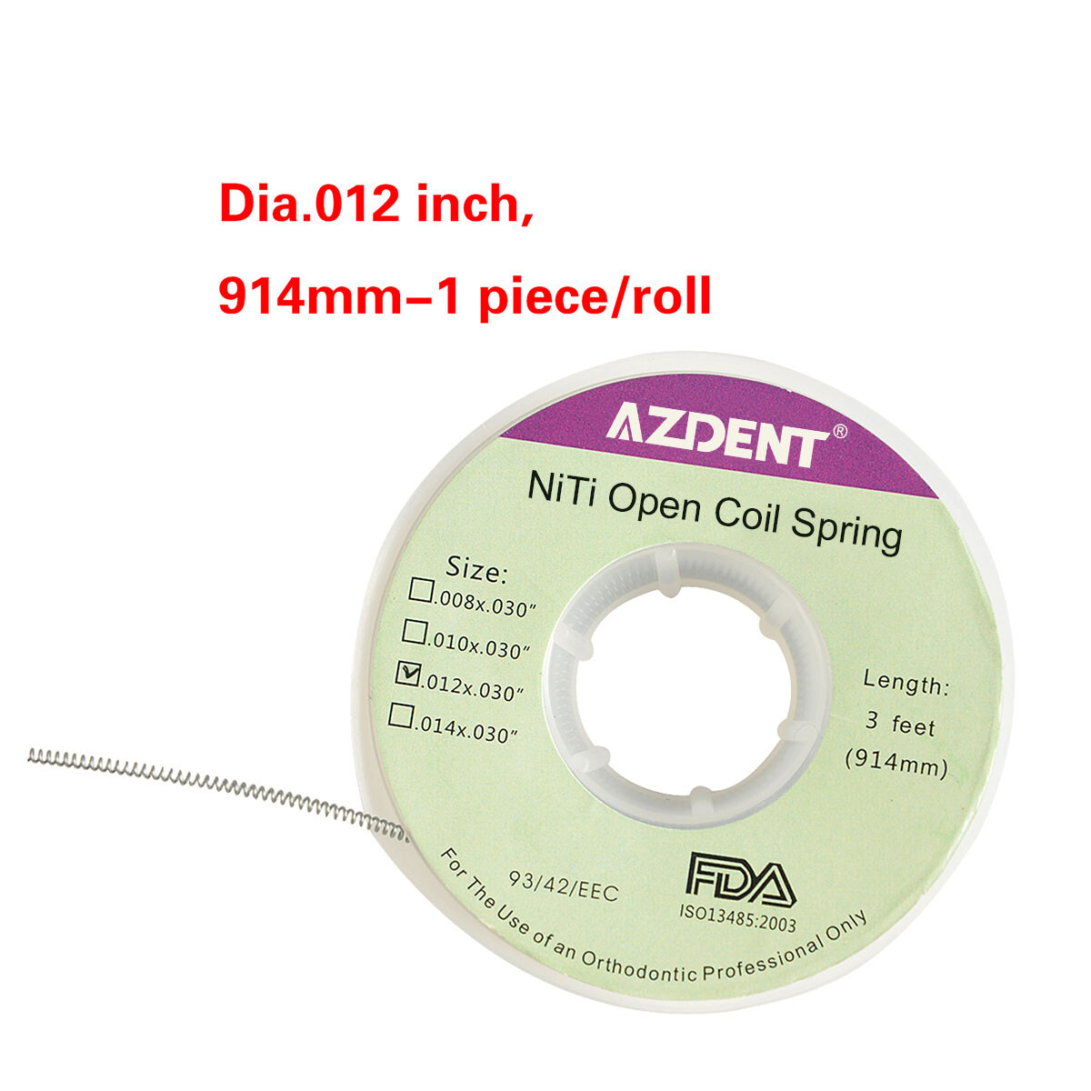 Dental Orthodontic Niti Open Coil Spring Spool Dia.012 Inch/010 Inch 914mm 3Feet