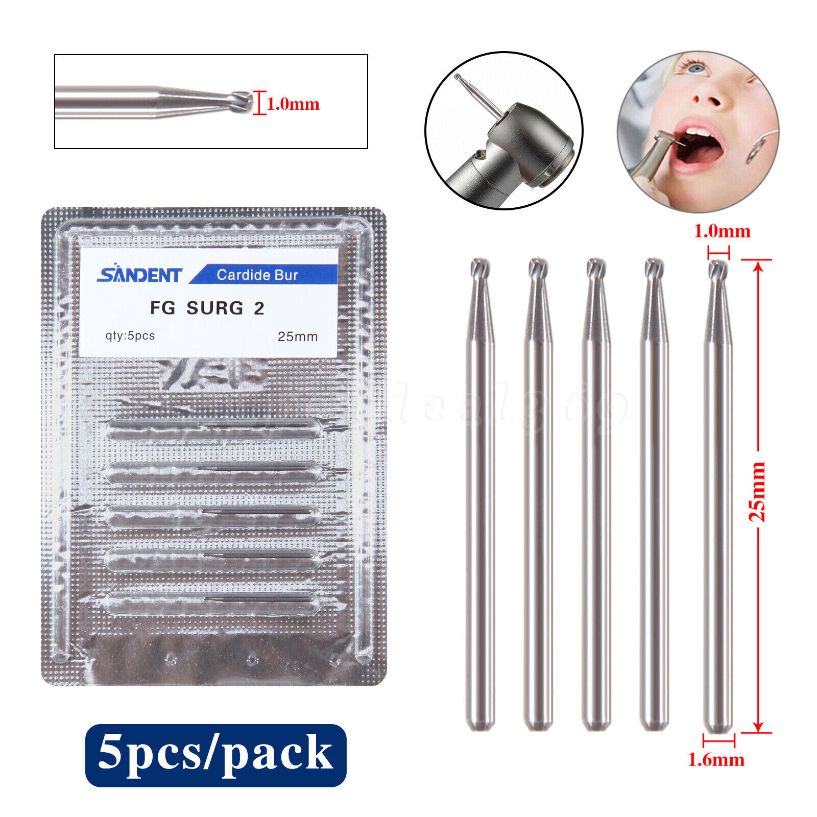 1-20 Boxes 25mm FG SURG Dental Tungsten Carbide Round Bur 1.0/1.2/1.4/1.6mm SA