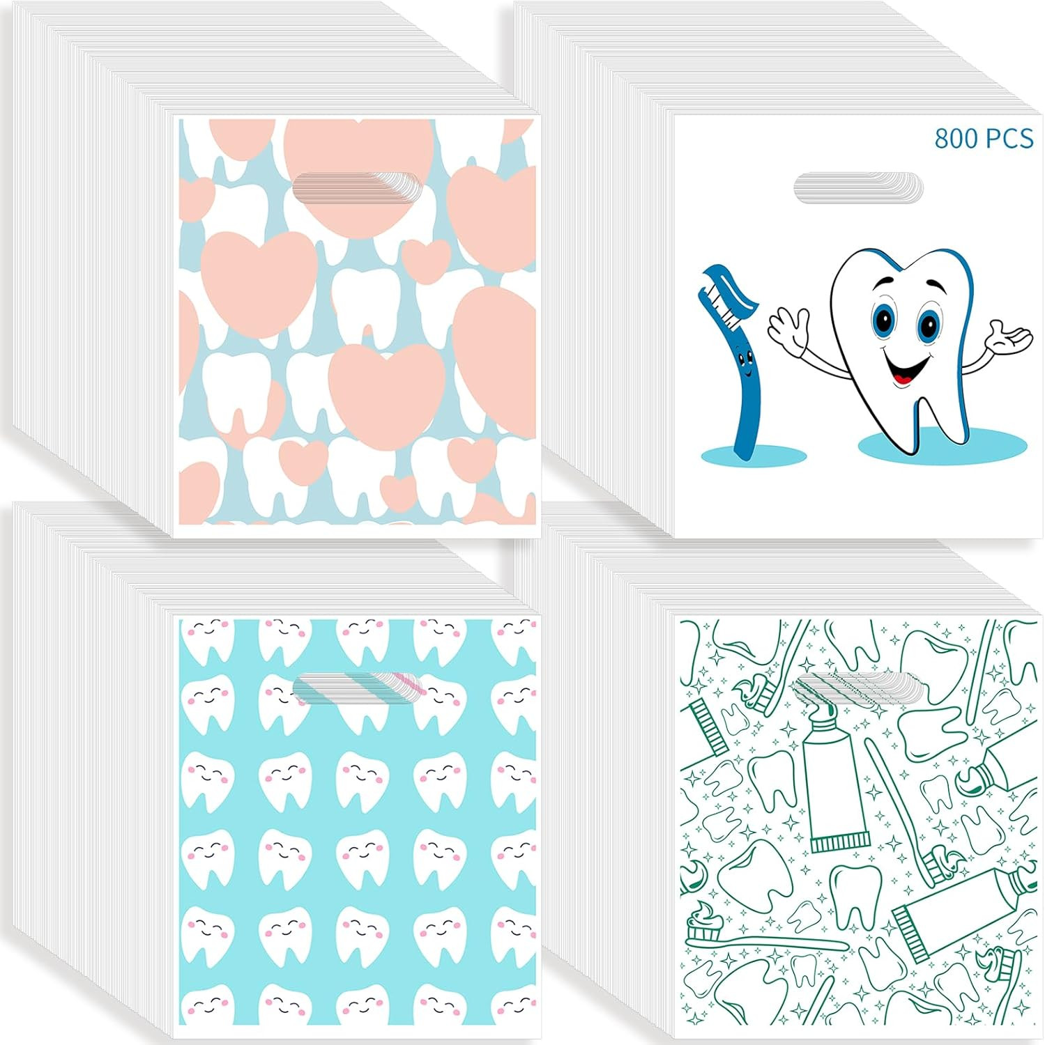 800 Pcs Dental Bags, Tooth Patient Care Dental Bags, 9 X 8 Inches Dental Goodie