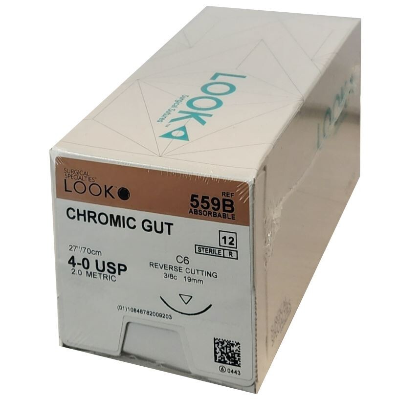 *12-Pieces* Look Chromic Gut 19″ C6 Reverse Cutting Absorbable 559B