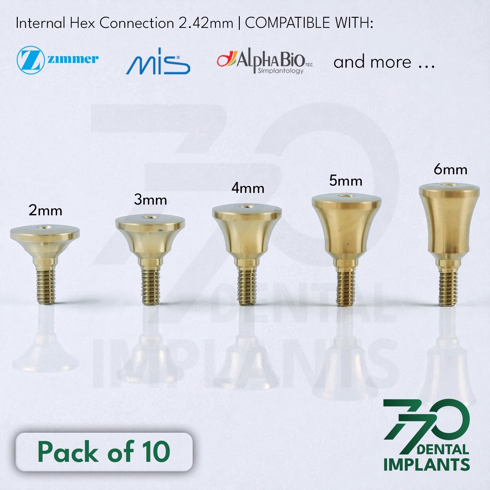 Lot 10 Titanium Concave Extra Wide Healing Abutment Ø6.3 Int Hex Connection 2.42