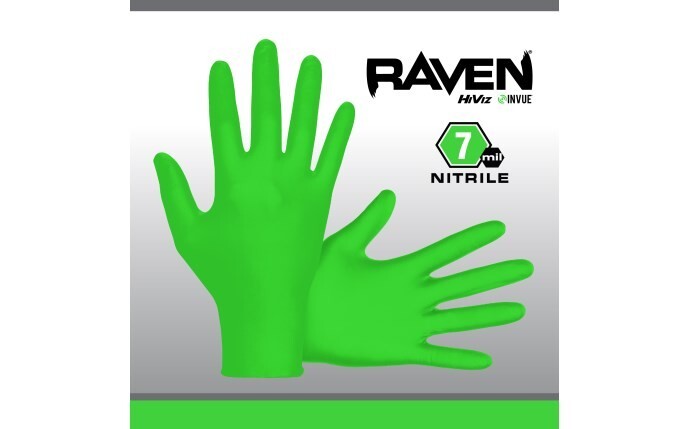 SAS Safety Raven Invue Hi-Viz Neon Green Nitrile Gloves, 7 mil Thick, 1000/Cs